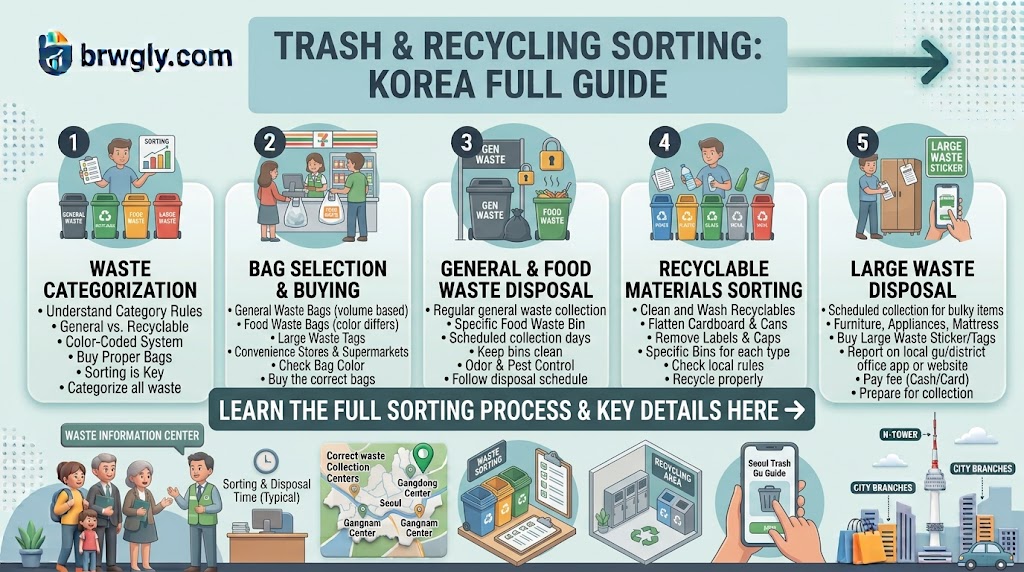 Overview of how to sort trash and recycling in Korea