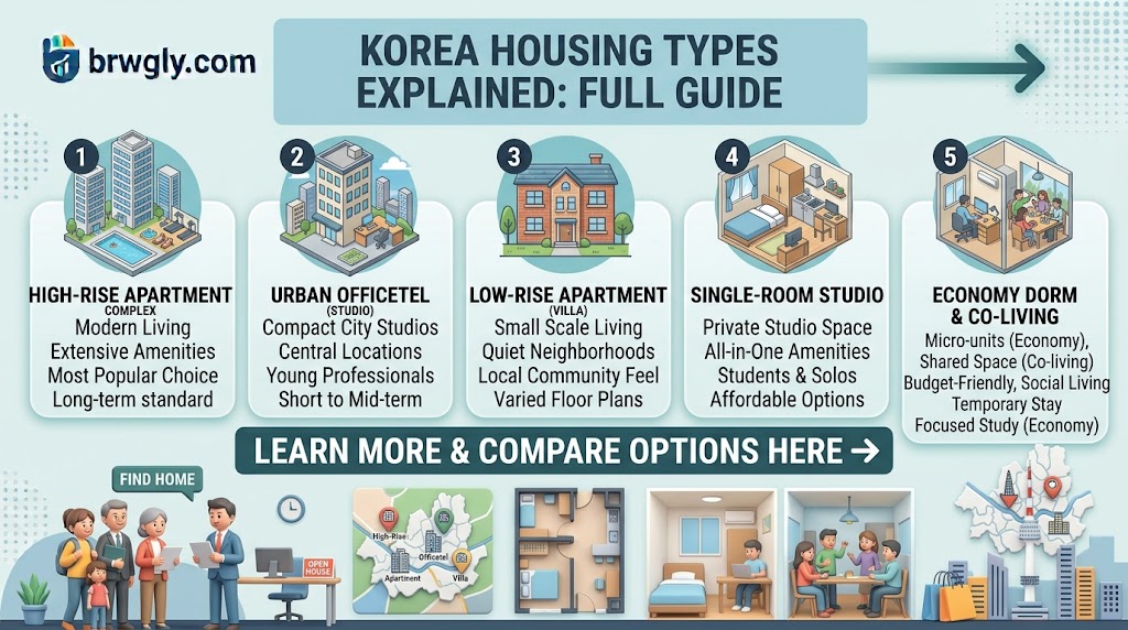 Overview of Korean housing types: apartment, officetel, villa, one-room, goshiwon